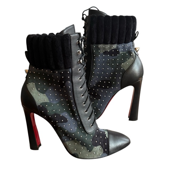 Christian Louboutin Dakita 100 Studded Spike Camo Suede Bootie EU 36  US 6 - Picture 1 of 15
